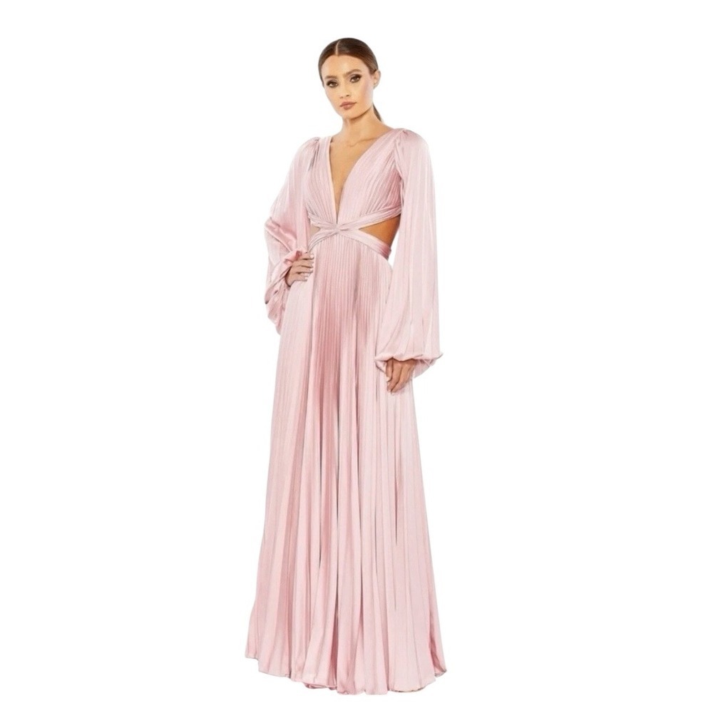 Mac Duggal 26737 Pink Long Sleeve Pleated Charmeuse‎ Cut Out Gown Size 4 $498